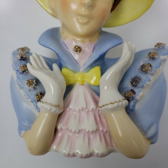 Lady Head Vase Red Hair Blue Eyes Reliable Glassware & Pottery Japan Ceramic 50s - Picture 4 of 11